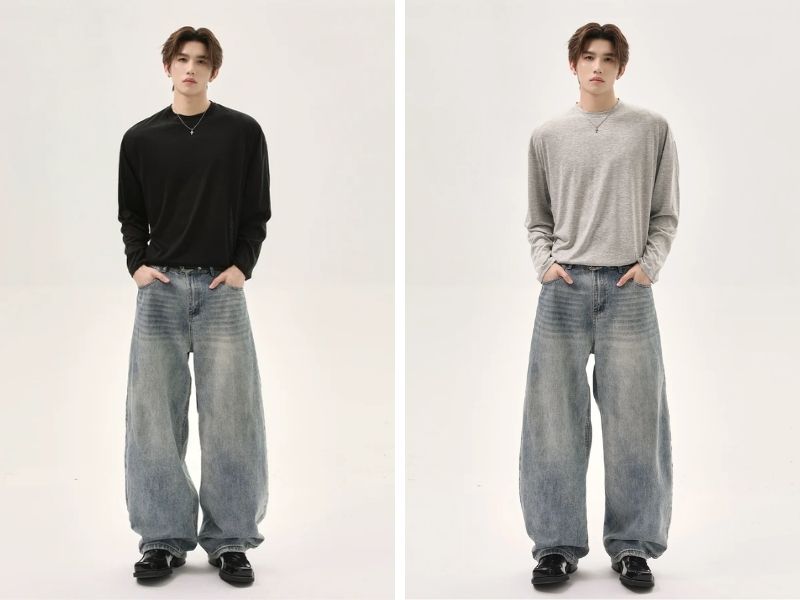 Cách phối quần jean ống loe với sweater nam