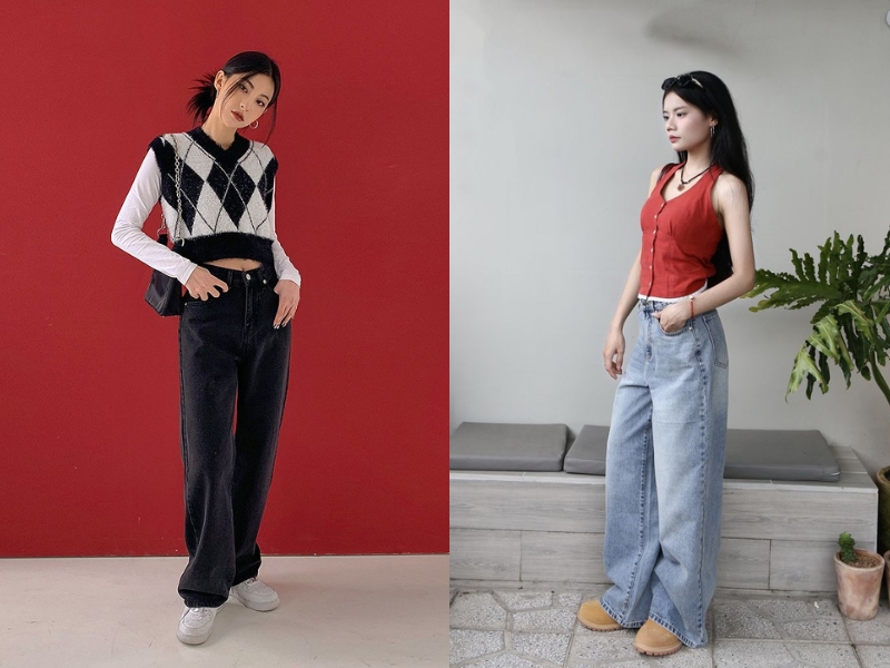 áo gile ngắn phối jean