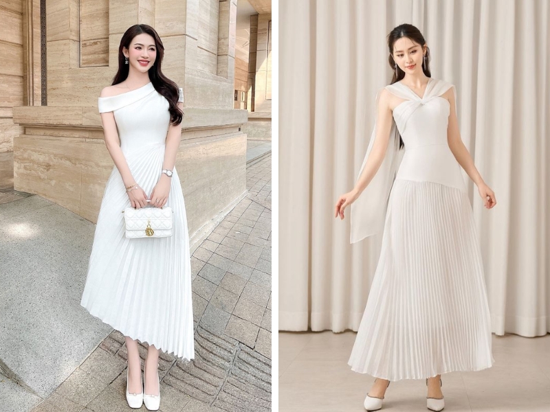 phối đồ với đầm xếp ly màu trắng