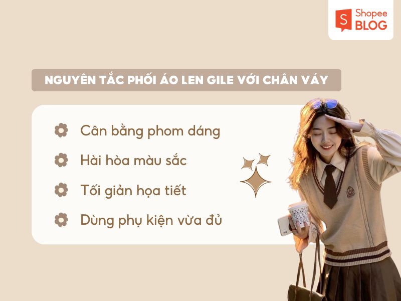Nguyên tắc phối áo len gile với chân váy