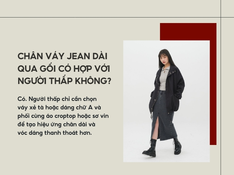 Chân váy jean dài qua gối 