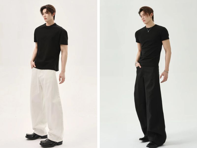 Phối đồ với quần baggy với áo thun nam