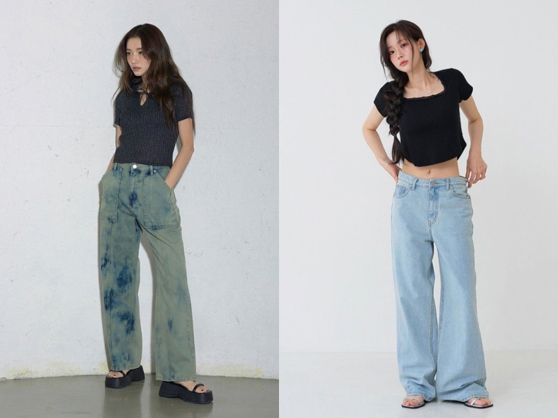 Phối sandal với quần jeans ống rộng