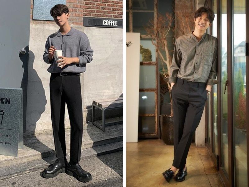 áo sơ mi xám quần âu đen