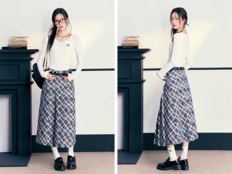 Cách kết hợp giày cho chân váy suông dài