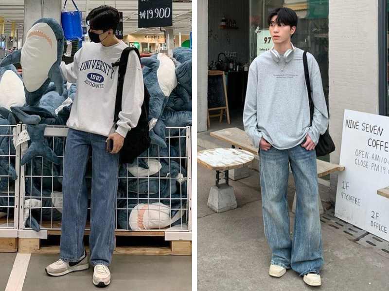 Mix đồ mùa đông với quần jean ống rộng