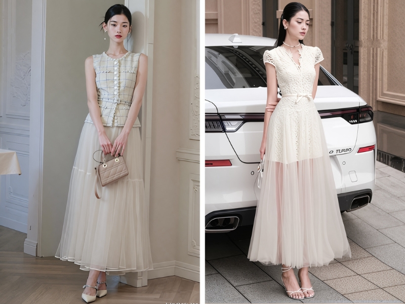 Phối áo với chân váy dài  đi tiệc