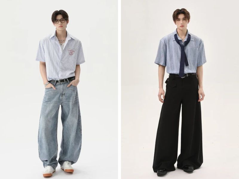 Cách phối quần baggy nam với áo sơ mi