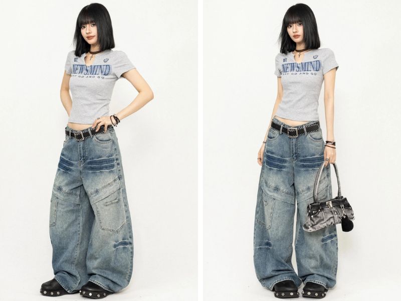 Mẫu giày mix cùng quần baggy jean nữ