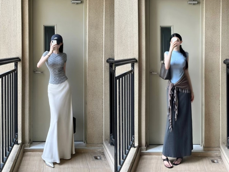 Phối chân váy đuôi cá dài với áo croptop