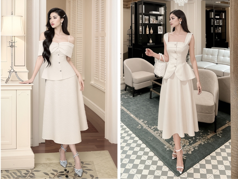  Set đồ dự tiệc màu trắng 