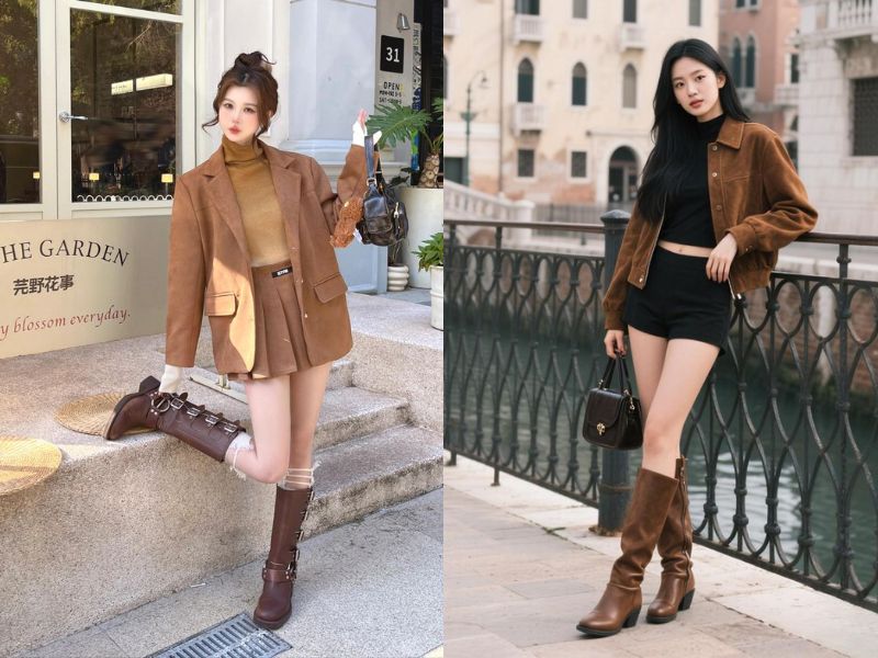 cách phối đồ màu nâu trắng da