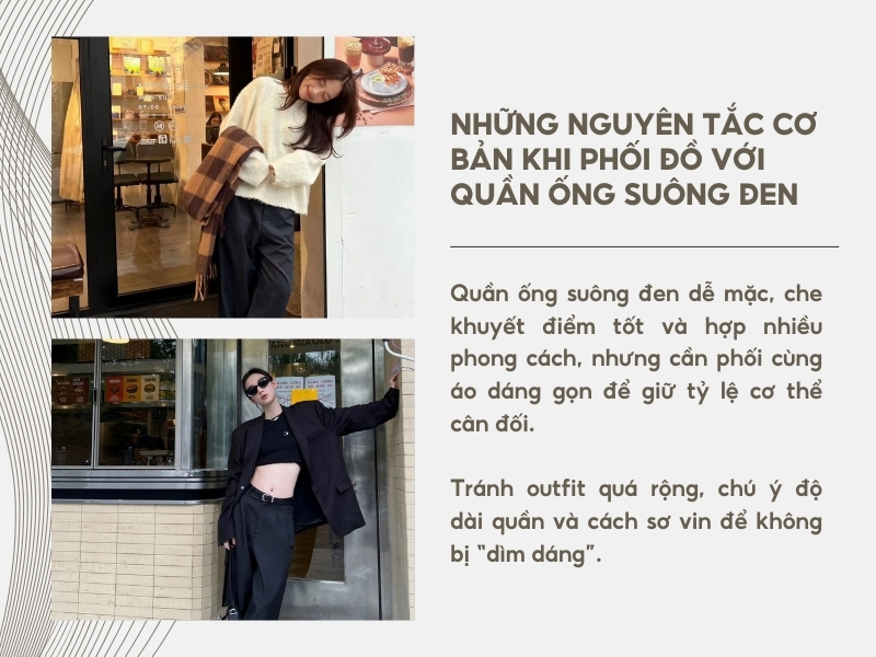 Những nguyên tắc cơ bản khi phối đồ với quần ống suông đen