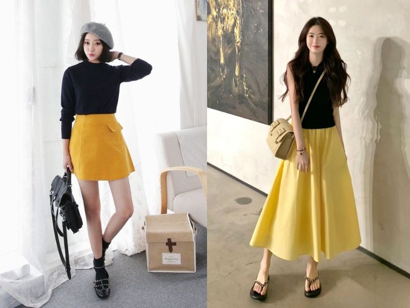 chân váy vàng phối áo màu gì? Chọn áo đen