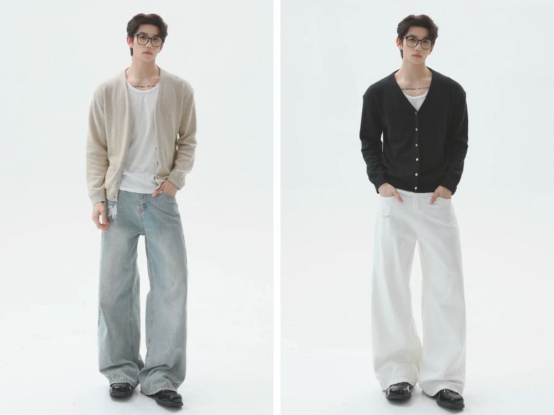 Quần baggy nam phối cùng áo cardigan
