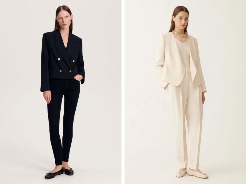 Cách phối vest nữ với giày búp bê