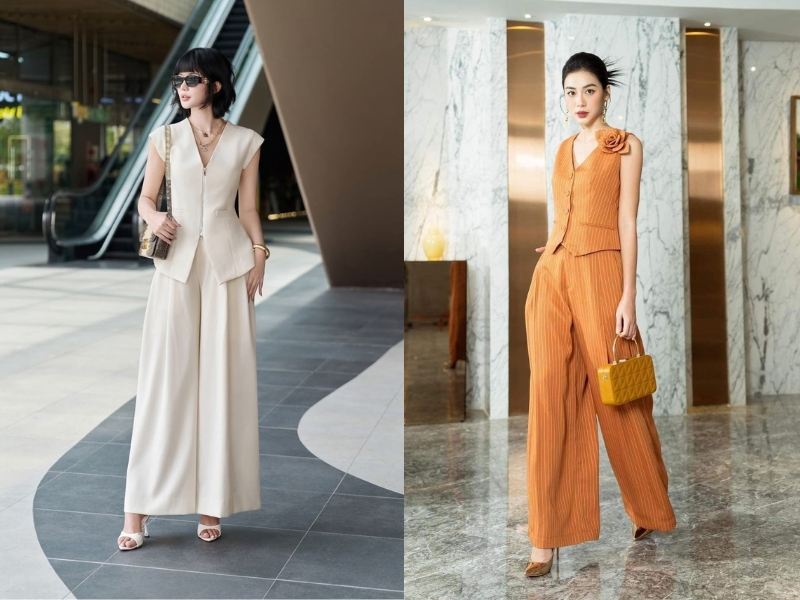 áo gile công sở phối cùng quần ống rộng