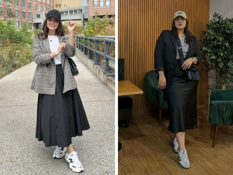 chân váy chữ a và blazer