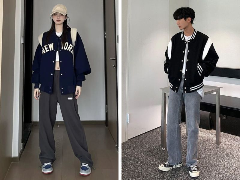 Áo bomber quần ống suông