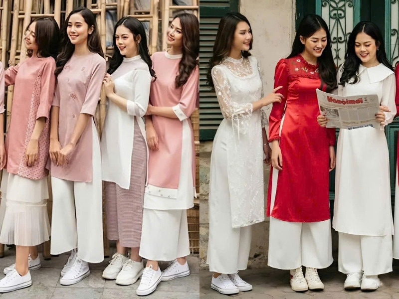 áo dài mix giày thể thao