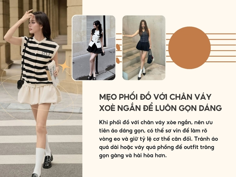 Mẹo phối đồ với chân váy xòe ngắn để luôn gọn dáng 