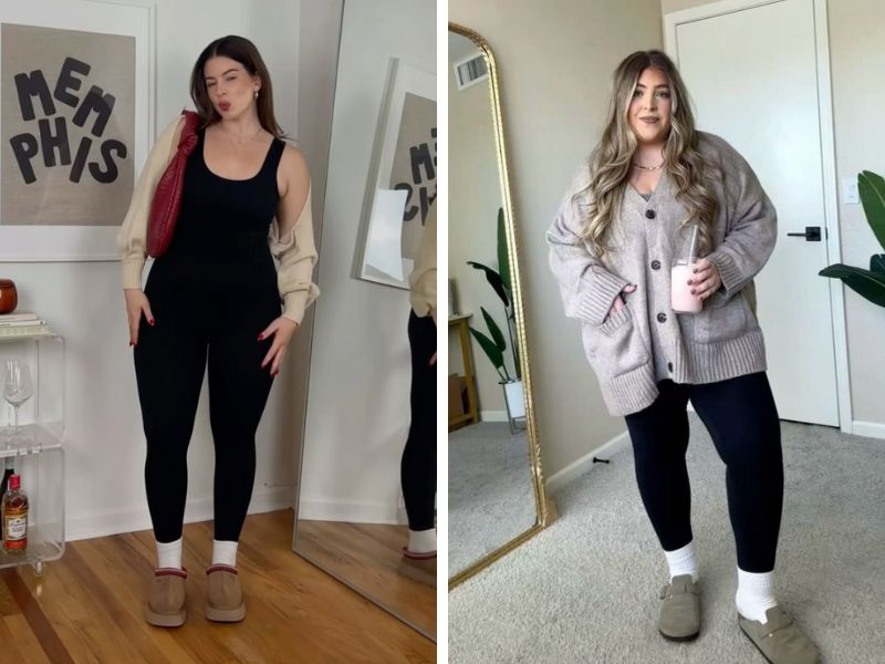 áo cardigan khoác ngoài và quần legging cho người mập