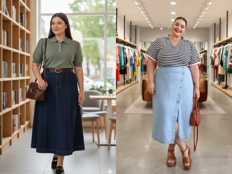 Áp polo phối cùng chân váy jeans
