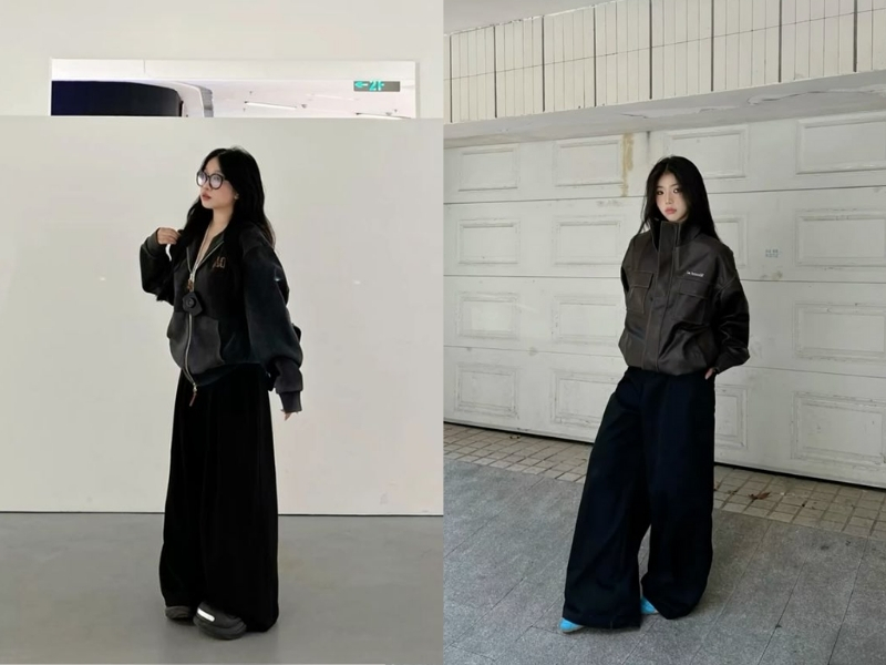 Phối đồ với quần suông đen cùng áo khoác ngắn hoặc denim