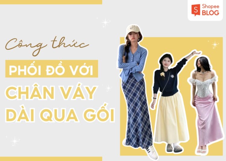 cách phối đồ với chân váy dài qua gối