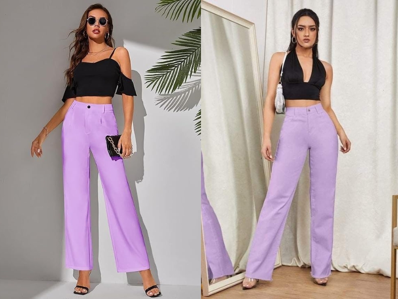 áo croptop phối quần tím suông