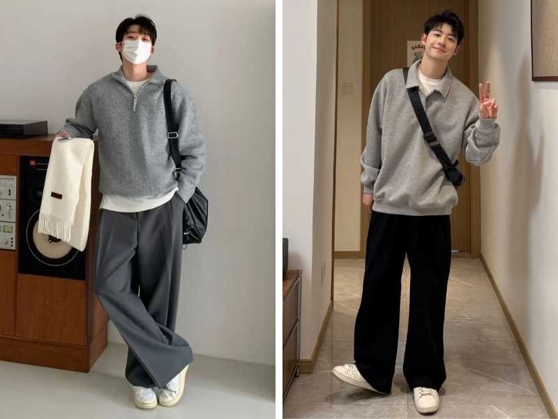 Cách phối áo thun với polo tay dài cho nam