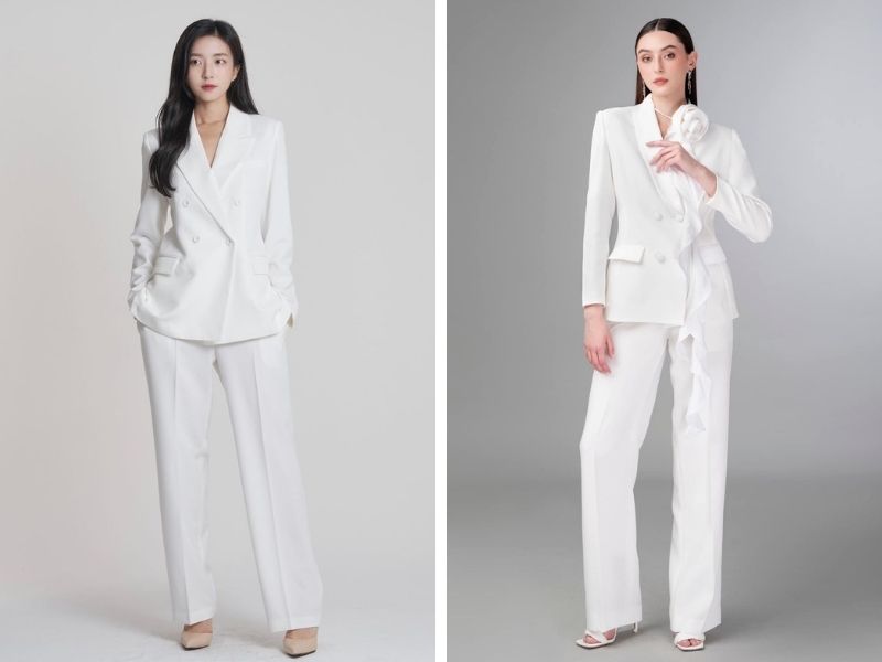 Cách phối giày với vest trắng cho nữ