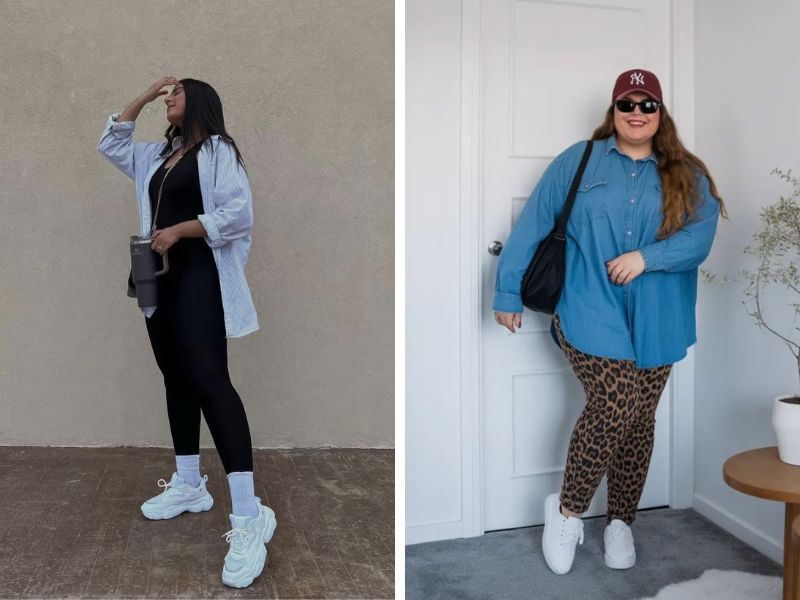 áo sơ mi oversize quần legging