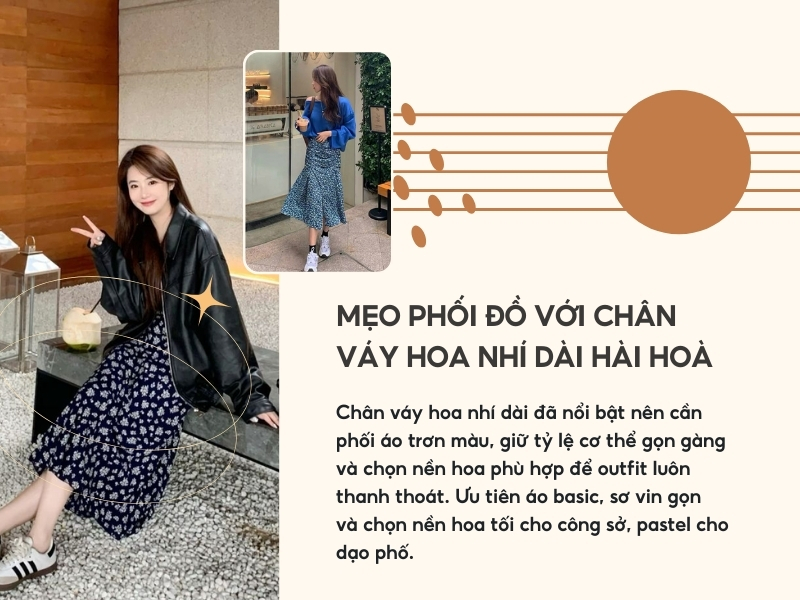 Mẹo phối đồ với chân váy hoa nhí dài để outfit luôn hài hòa