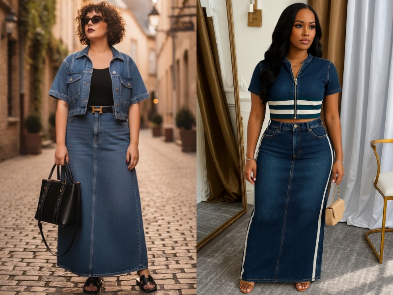 set đồ denim cho nữ béo