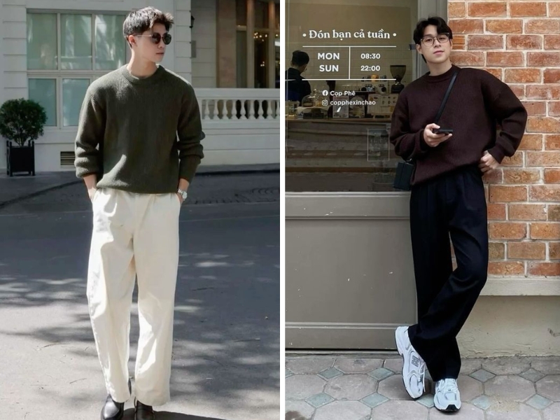 áo sweater cùng quần jeans ống suông
