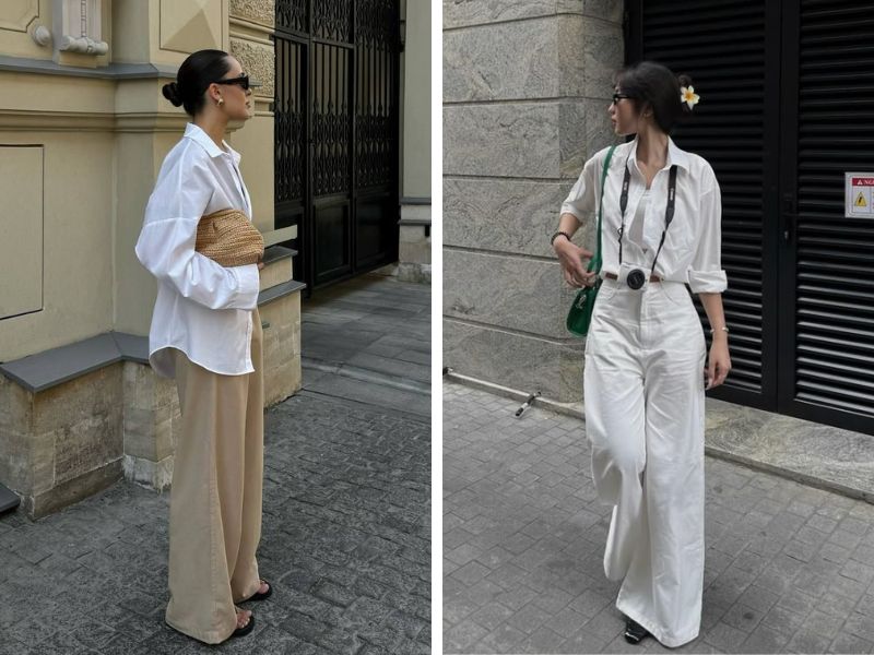 áo sơ mi trắng quần linen nữ