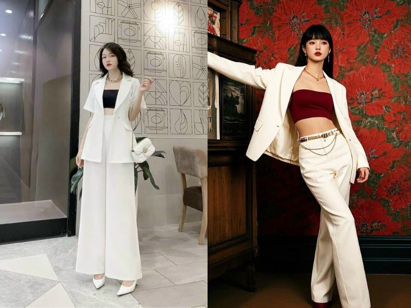 Thời trang công sở với áo ống và áo vest