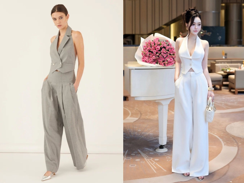 gile ngắn phối với quần ống rộng