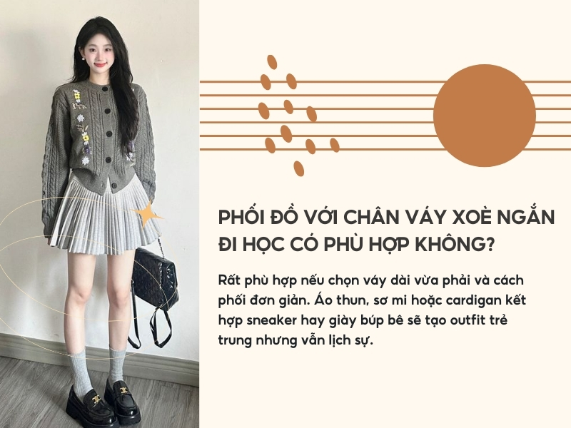 Phối đồ với chân váy xòe ngắn đi học có phù hợp không?