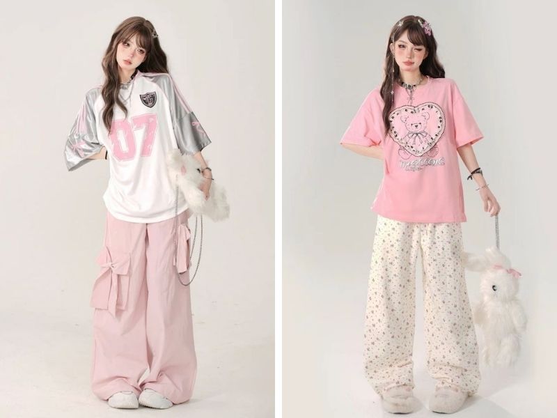 Phối đồ với quần baggy vải vào áo thun