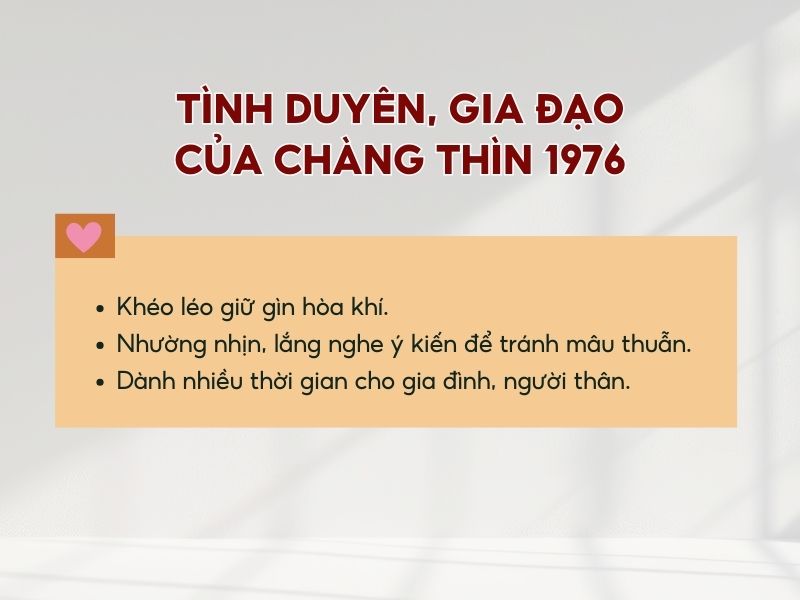 Tổng quan về gia đạo và tính duyên của tuổi Bính Thìn nam mạng 1976 