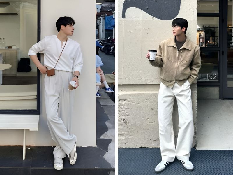 Phối quần ống suông và giày sneaker