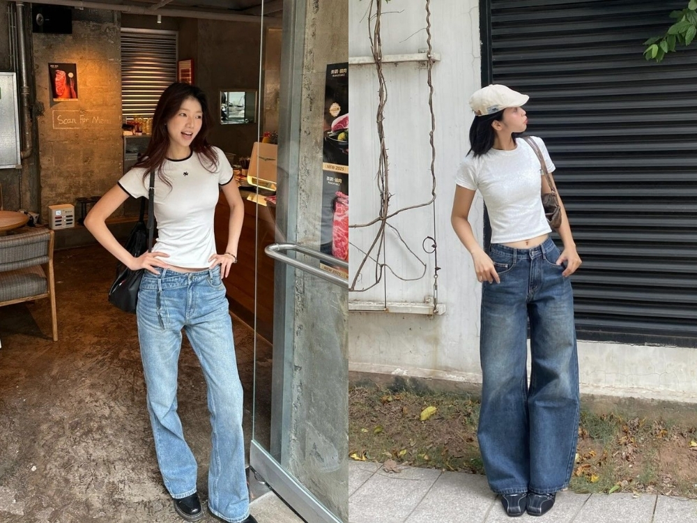 Outfit babytee kết hợp quần jean ống suông

