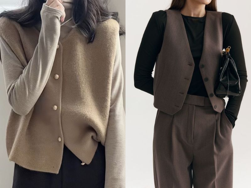 phối Gile và áo giữ nhiệt phong cách vintage