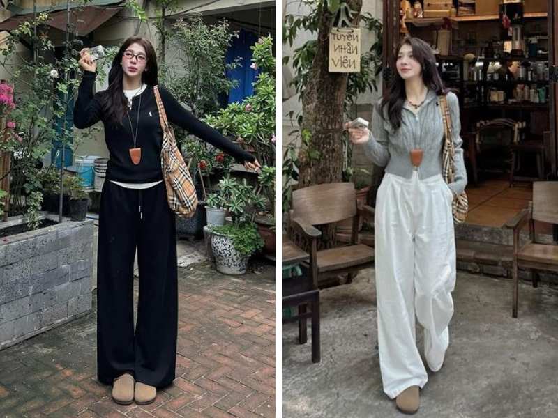 Phối áo cardigan ôm cùng quần cạp cao