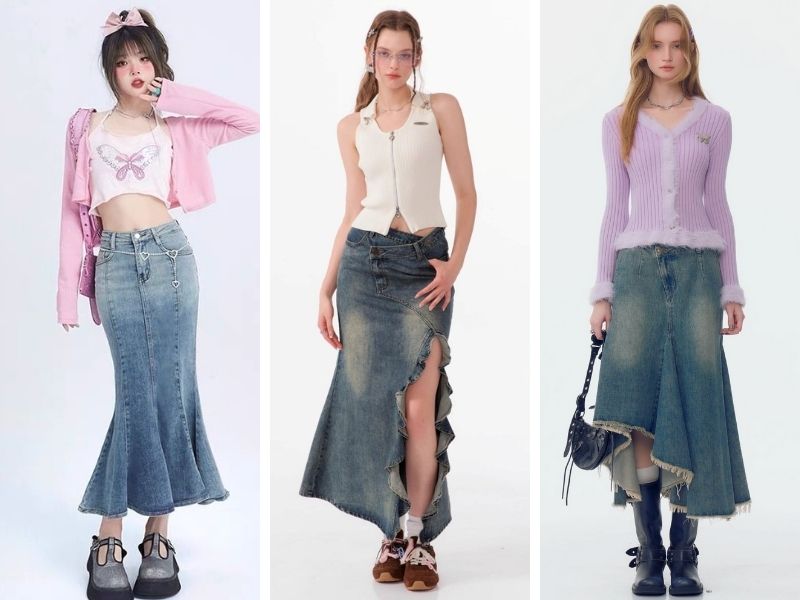 Các mẫu chân váy jean dài hot