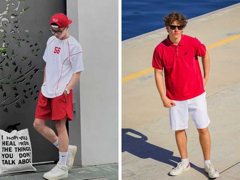 Phối outfit nam tone đỏ và trắng