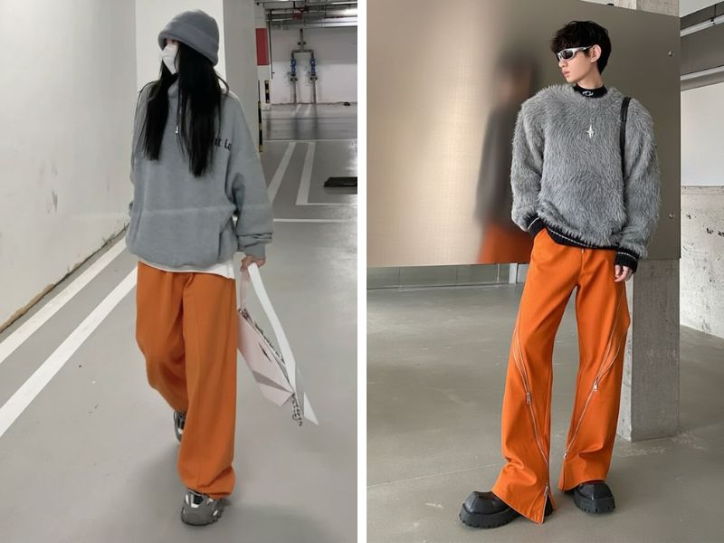 áo hoodie với quần cam hoặc sweater lông quần cam