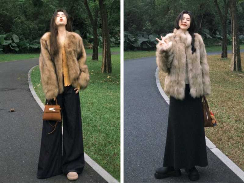 Cách phối áo khoác lông sang chảnh mùa đông